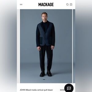 NWT Mackage JOHN Mixed-Media Navy Vertical Quilt Blazer